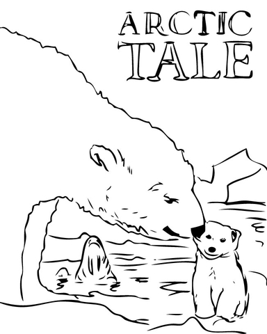 Mother Polar Bear Is Looking After Her Cub Coloring Page